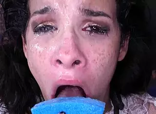 The sub asks, 'Ready for me to gag slobbery on this dick in bondage with toys and choking?'