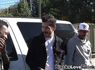 A horny gay amateur gets a facial cumshot in interracial threesome.