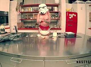 Milf In Stormtrooper Cosplay Fingering Herself To Orgasm In Kitchen