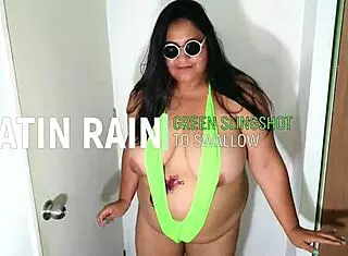 I wear green slingshot to swallow cum