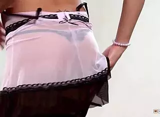 Skinny brunette contrasts her small tits with intense blowjob and doggystyle cumshot