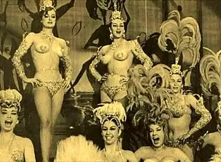 vintage showgirls tease with slow undressing in retro strip show