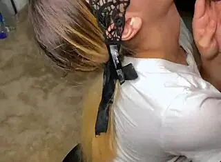 white girl gives sloppy blowjob to bbc