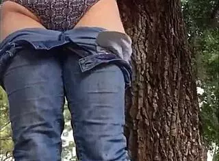 Naughty brunette goddess says, 'I'm masturbating outside in cute panties, reaching orgasm with curvy ass'