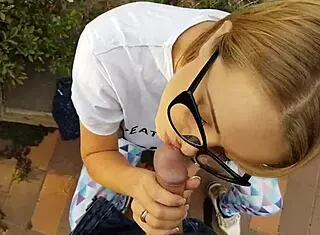 Cute Babe Sucks Big Cock and Begs for Facial