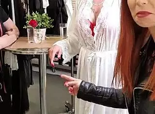 Bettie ballhaus showcases her natural big tits in tight leather pants