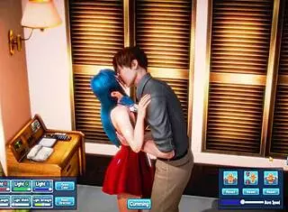 Blue Haired Beauty Gets Silly