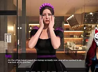 redhead maid cosplays in stockings and game costumes