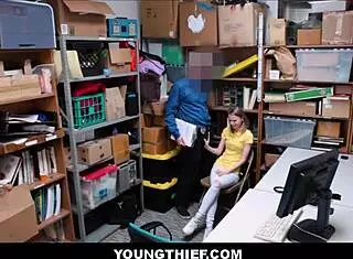 tiny 18+ blonde thief caught and fucks for freedom