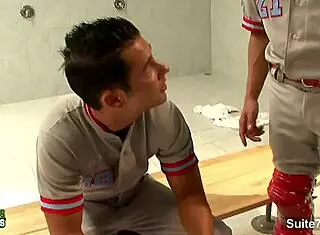 Tattoed gay jocks 69ing in locker room!