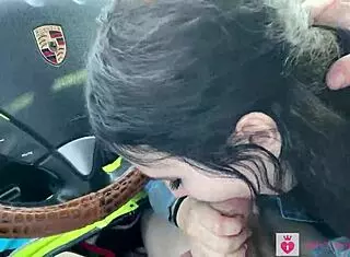 Petite Brunette Sucks Cock In Car