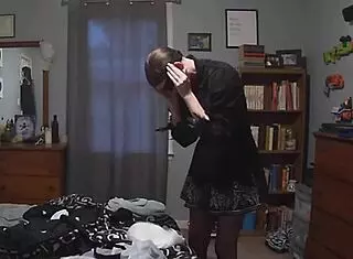 Hottie with perfect tits gets ready for halloween