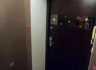 Husband feels thrill fucking neighbor publicly on staircase while wife rests