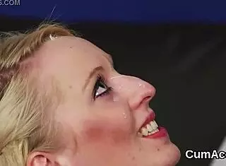 nasty stunner swallows all the jizz after facial cumshot