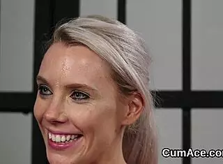 Flirty Centerfold Gulps Jizz Load on Face