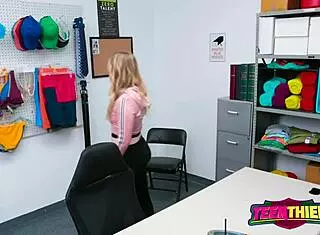 Hey cutie, shoplifter teen pays with her naughty mouth for stealing big time.