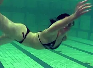 Brunette Teen 18+ Kristina Andreeva Swims Naked in Pool