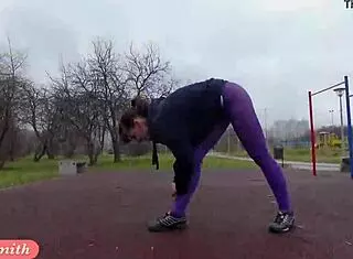 Jeny Smith In Pantyhose During Outdoor Workout