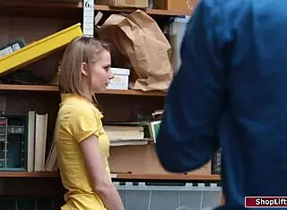 Petite shoplifter caught and fucked by security officer in office