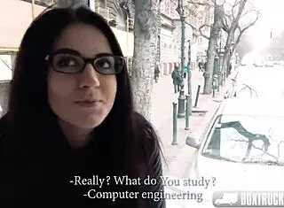 hot bella beretta in glasses gets pounded outdoors during public sex.