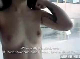 hot bella beretta in glasses gets pounded outdoors during public sex.