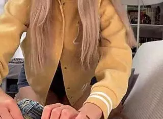 Pretty woman gives handjob to her friend in homemade pov amateurs blonde babe