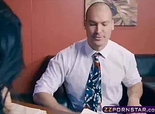 busty office slut in stockings gives blowjob and takes anal