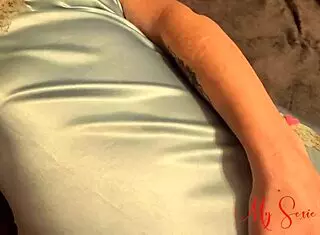 Solo Masturbation in Blue Nighty Rocks the Living Room Hard