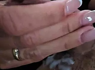 Amateur housewife gives detailed handjob and ball licking in home office