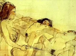 Bold vintage hentai anime illustration with cartoon characters