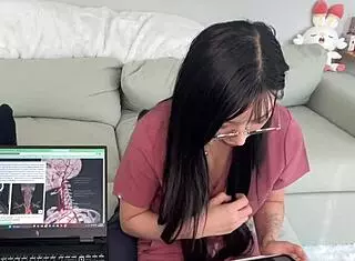 Medical student Amaf Elle Lee returns the favor to her tutor with wild sex!