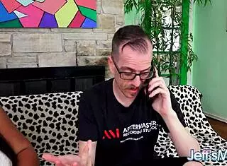 Black plumper peaches gorges on stiff white cock