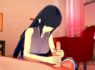 Naruto and Hinata in hentai handjob boobjob fuck with cum inside.