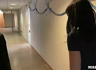 Pretty french teen cheats in public 3some