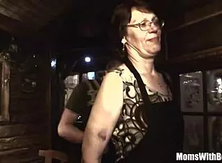 Redhead mature owner double teamed in store