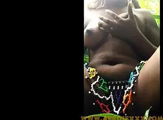 i watch that horny african model finger herself in lingerie outdoors