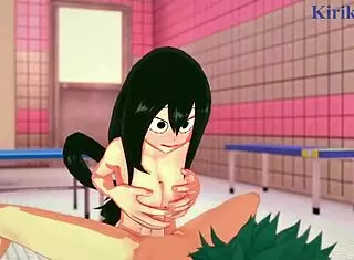 Himiko toga and tsuyu asui have intense sex with izuku midoriya in this my hero academia hentai