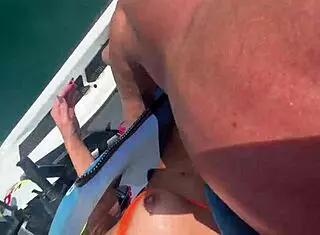 Horny blonde babe gets pussy drilled by bodybuilder on jetski, cum in mouth