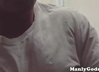 hunky gay couple rimming asses at home in closeup