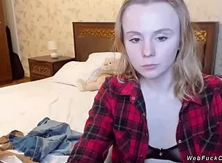 Blonde Teen Camgirl Shows Off In See Through Bra!