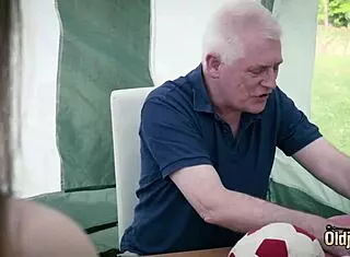 Teen pussy drilled hard by old cock in garage