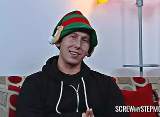 Brunette Milf Gives Christmas Oral Surprise With Blowjob And Pussy Play