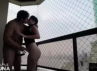 Married Slut Sucks Big Dick And Gets Creampied On Balcony!