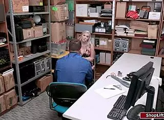 lp officer nails a busty blonde shoplifter in the back office with hardcore titty action after hours.
