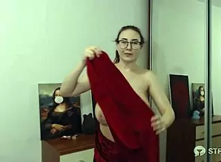 brunette camgirl oils her huge tits solo