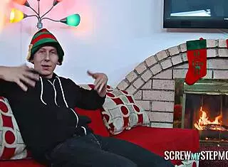 Brunette Milf Gives Christmas Oral Surprise With Blowjob And Pussy Play