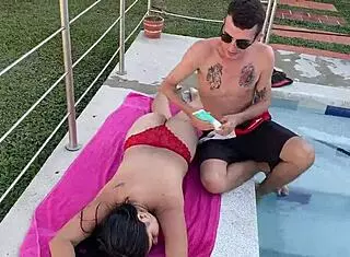 Suddenly he removes my bikini to fuck me in the pool!