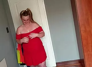 Fat girl trying on kinky dresses for solo fun