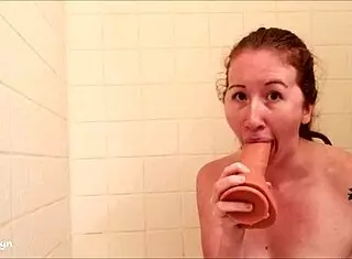Redhead Milf Sucks Dick In Shower
