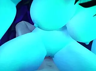 night elf rides hard in cowgirl position to orgasm